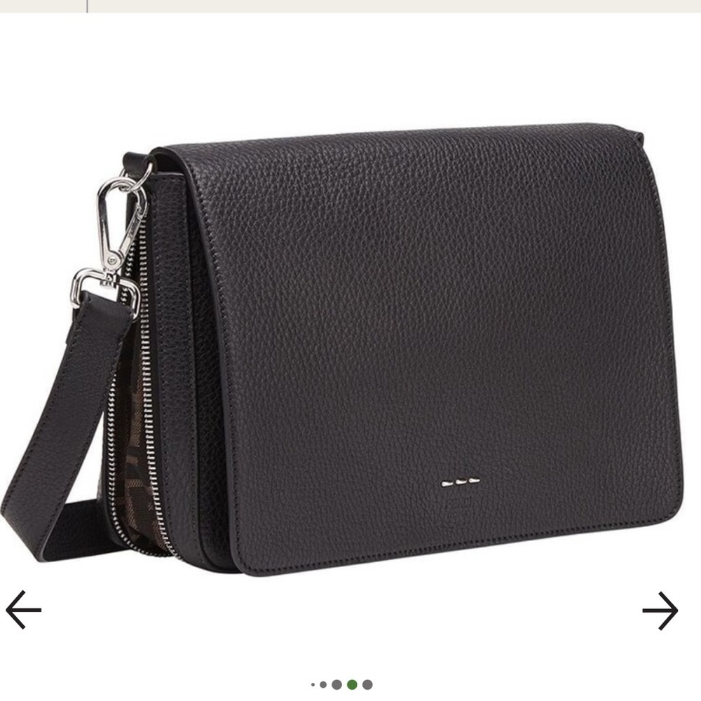 New Fendi Metal Stitch Men’s Leather Shoulder Bag Expandable in Black
